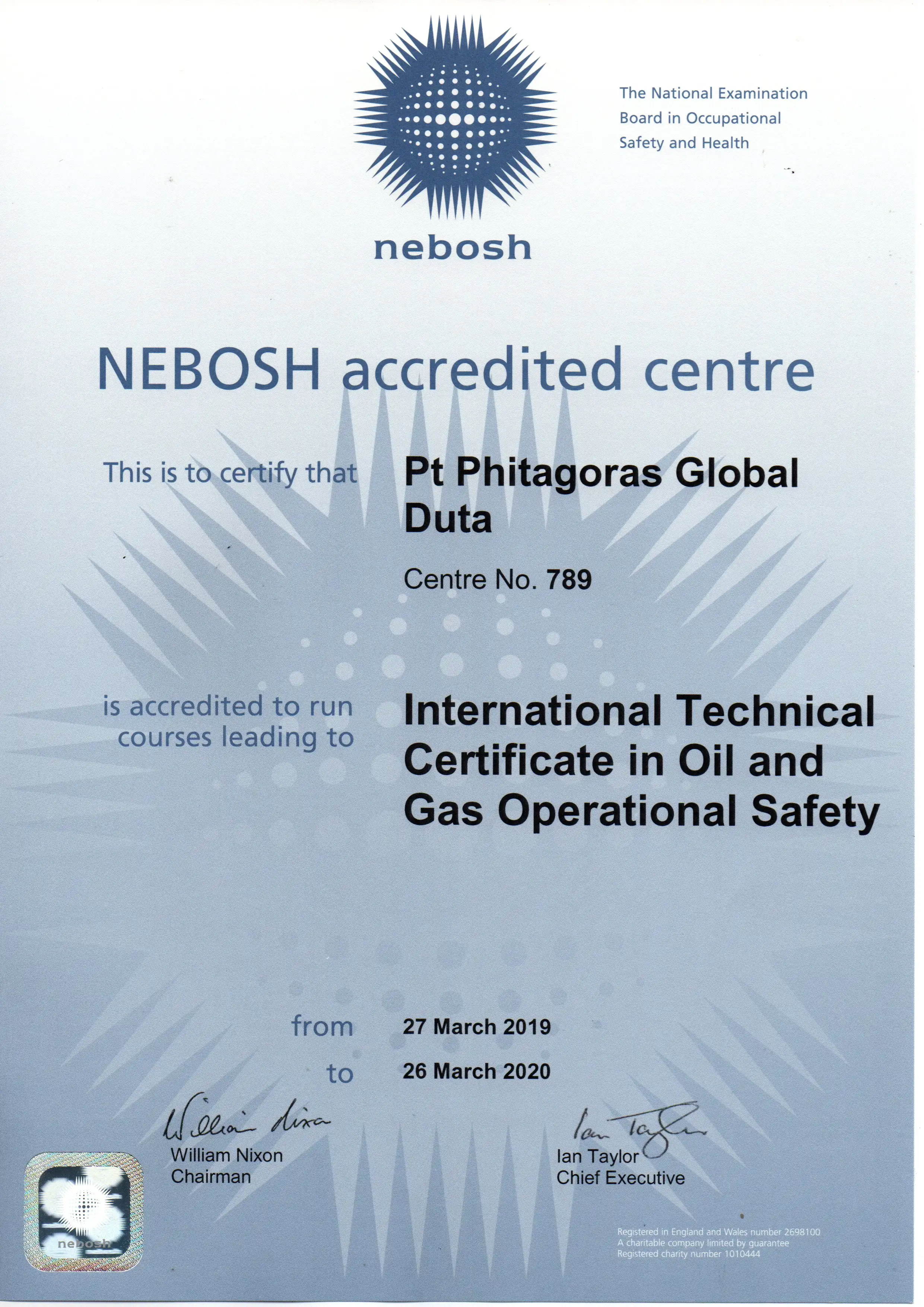 Training NEBOSH International Technical Certification in Oil Gas