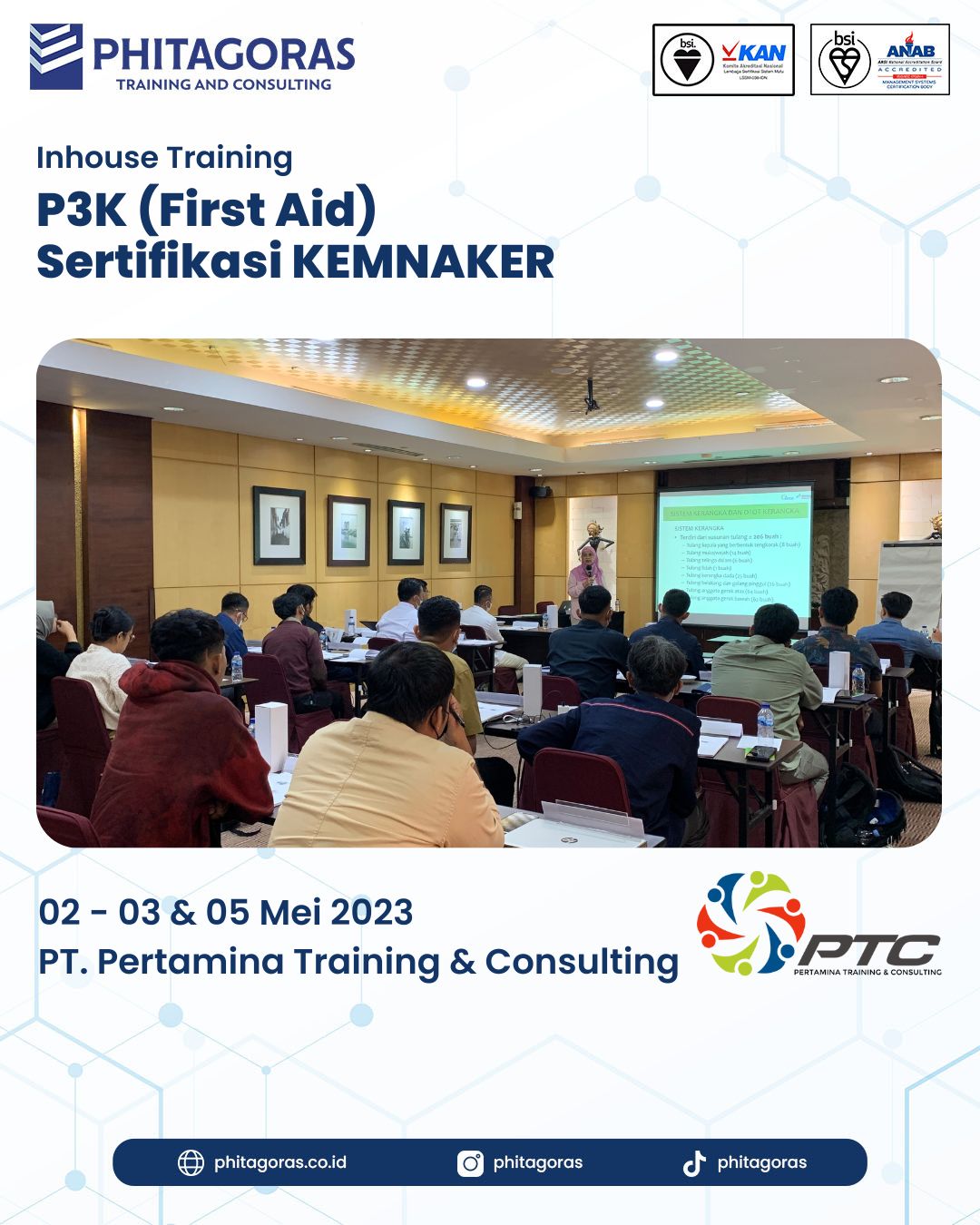 Inhouse Training P3K (First Aid) Sertifikasi KEMNAKER - PT. Pertamina Training & Consulting