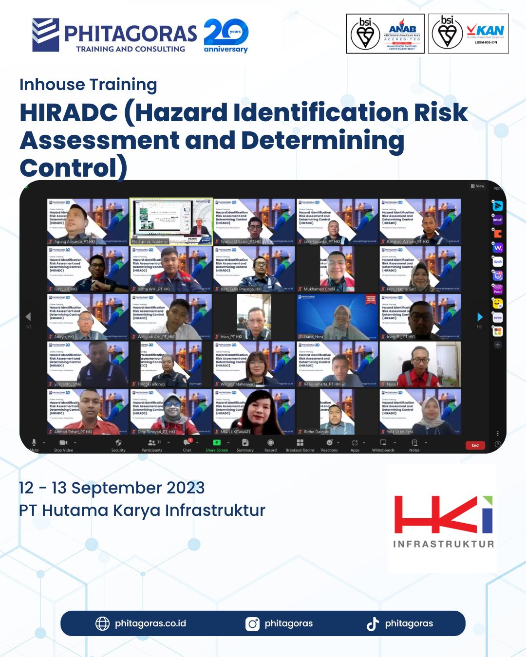 Inhouse Training HIRADC (Hazard Identification Risk Assessment and Determining Control) - PT Hutama Karya Infrastruktur