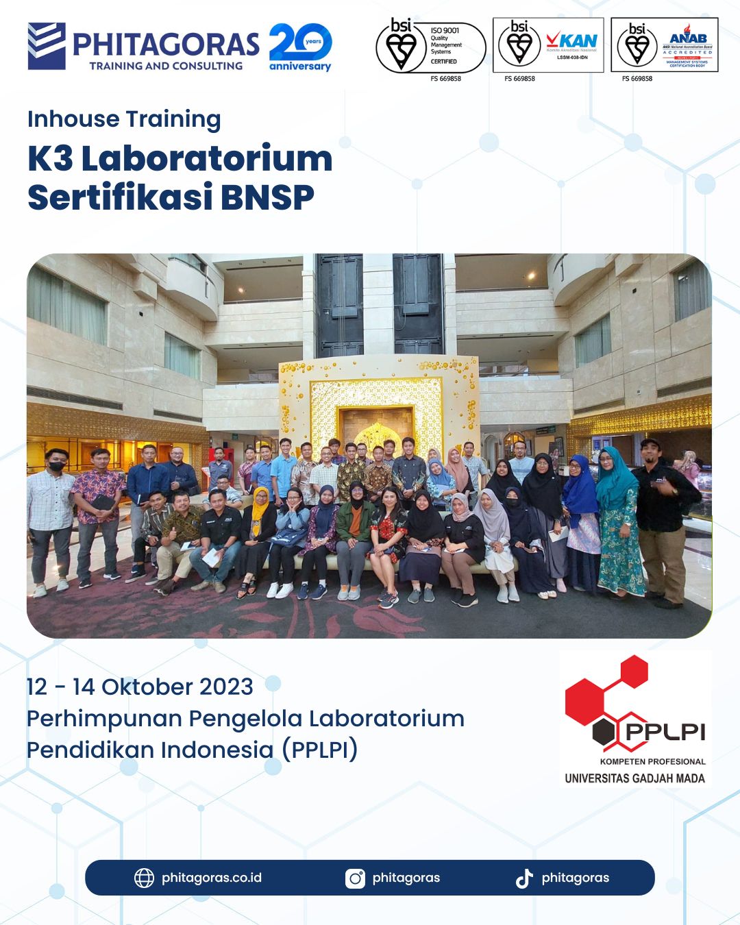 Inhouse Training K3 Laboratorium Sertifikasi BNSP - Perhimpunan Pengelola Laboratorium Pendidikan Indonesia (PPLPI)