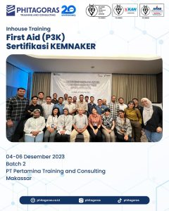 Inhouse Training First Aid (P3K) Sertifikasi KEMNAKER - PT Pertamina Training and Consulting Makassar Batch 2