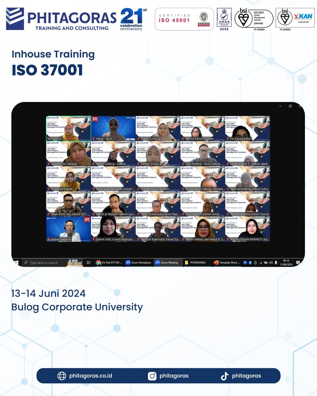 Inhouse Training ISO 37001 - Bulog Corporate University Tanggal 13-14 Juni 2024