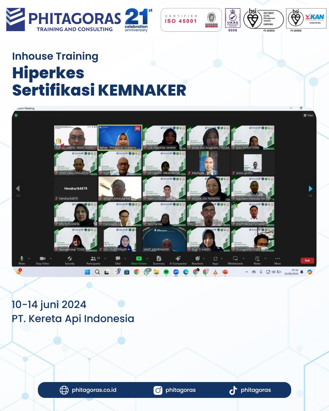 Inhouse Training Hiperkes Sertifikasi KEMNAKER - PT. Kereta Api Indonesia 10-14 juni 2024