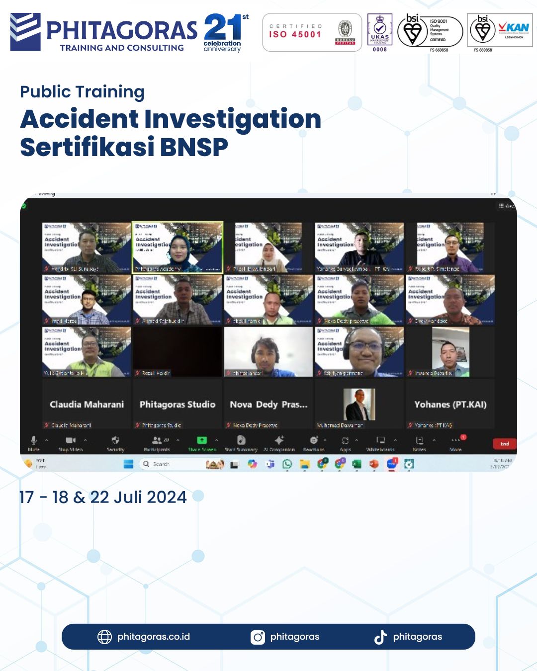 Public Training Accident Investigation Sertifikasi BNSP Tanggal 17 - 18 & 22 Juli 2024