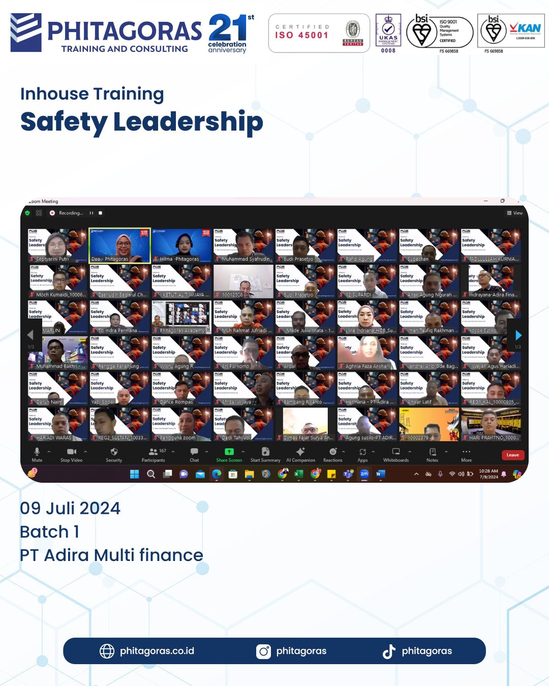 Inhouse Training Safety Leadership - PT Adira Multi Finance Batch 1 Tanggal 09 Juli 2024