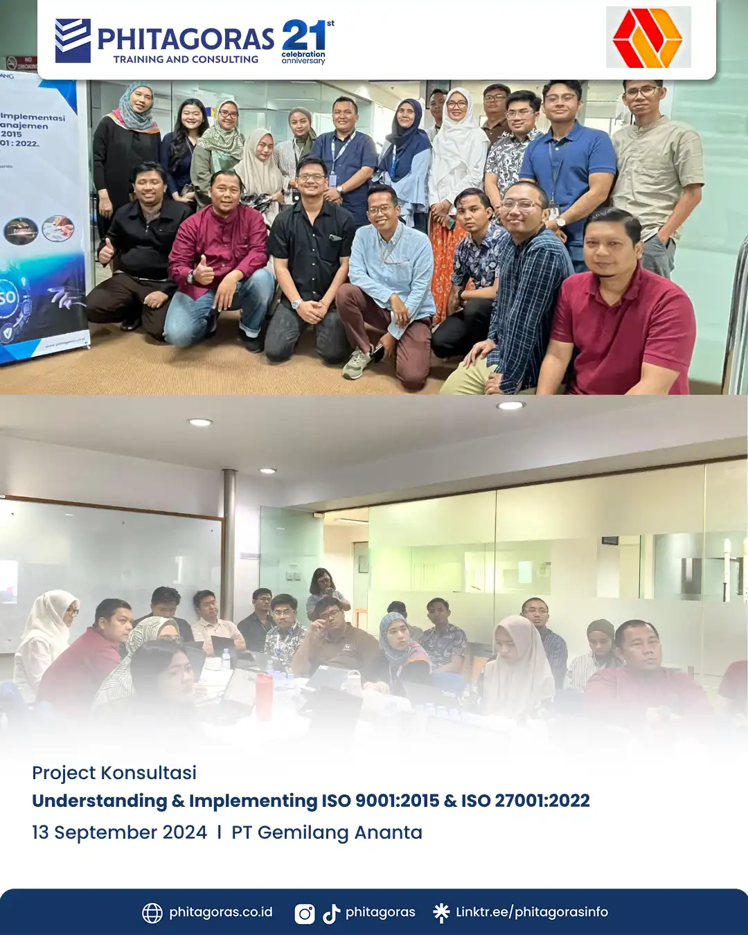 Project Konsultasi Understanding & Implementing ISO 9001:2015 & ISO 27001:2022 - PT Gemilang Ananta Tanggal 13 September 2024