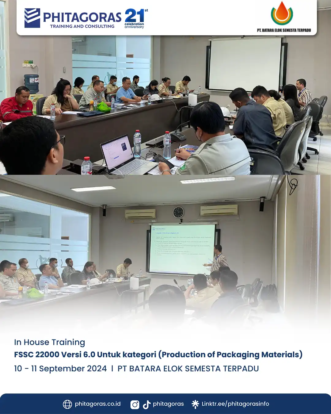 Inhouse Training FSSC 22000 Versi 6.0 Untuk Kategori I (Production of Packaging Materials) - PT Batara Elok Semesta Terpadu Tanggal 10-11 September 2024