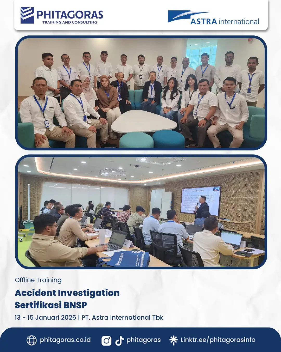 Inhouse Trainer Accident Investigation Sertifikasi BNSP PT. Astra International Tbk (13-15 Januari 2024)