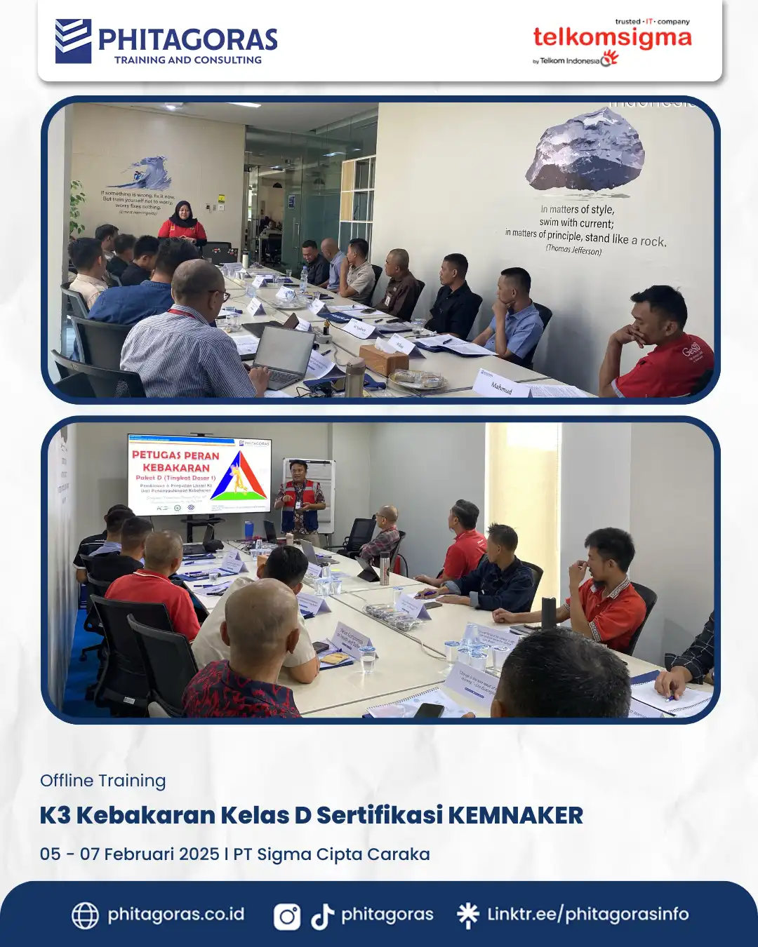 Inhouse Training K3 Kebakaran Kelas D Sertifikasi Kemnaker, PT Sigma Cipta Caraka 5 - 7 Febuari 2025